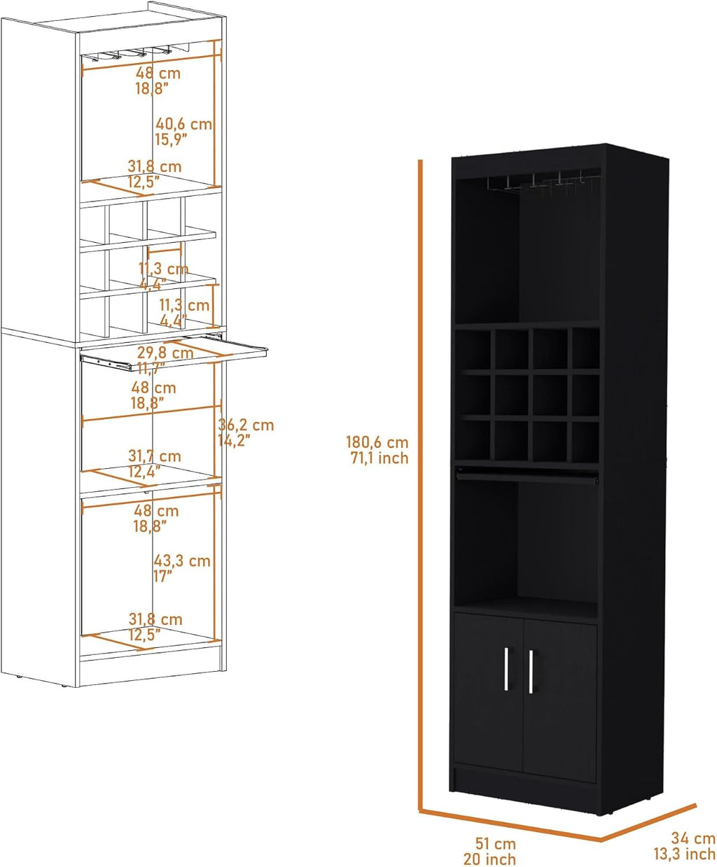 Tall Narrow Cabinet multistorage with Wine Storage, Kitchen Wine Sideboard Pantry Locker,for Kitchen Home