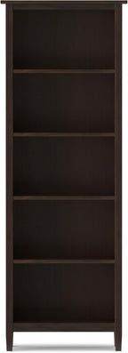 SIMPLIHOME Warm Shaker Bookcase - 72 inch Tall 5-Shelf Solid Wood Bookshelf in Tobacco Brown, Transitional Storage for Living Room, Study Room or Office with Adjustable Shelves and Tapered Legs