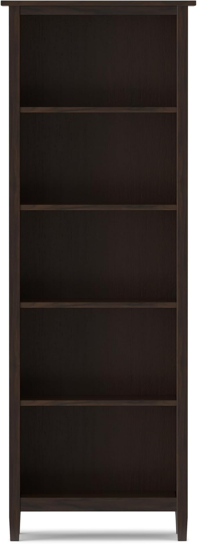 SIMPLIHOME Warm Shaker Bookcase - 72 inch Tall 5-Shelf Solid Wood Bookshelf in Tobacco Brown, Transitional Storage for Living Room, Study Room or Office with Adjustable Shelves and Tapered Legs