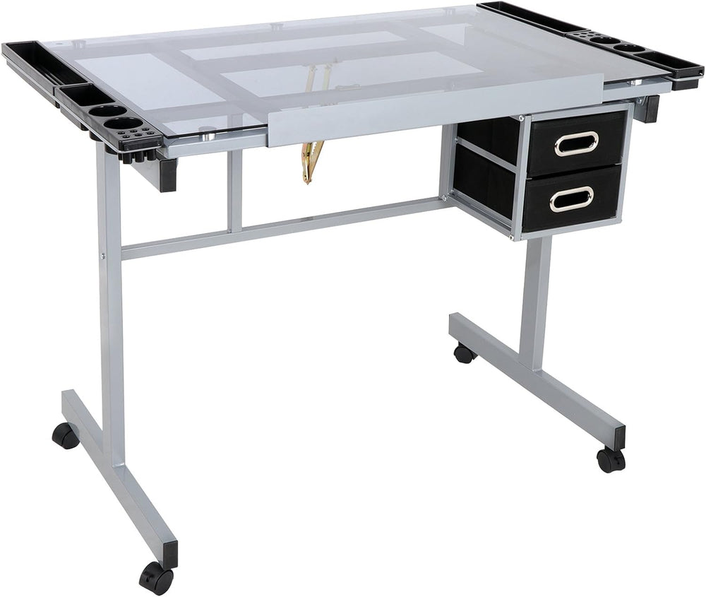 ZenStyle Glass Top Drafting Table with Storage, Adjustable Multifunctional Dr...