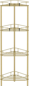 4 Tier Floor Standing Corner Shower Caddy Organizer Shelf with Hooks, Bathroom Shelves Stand Rack, Gold