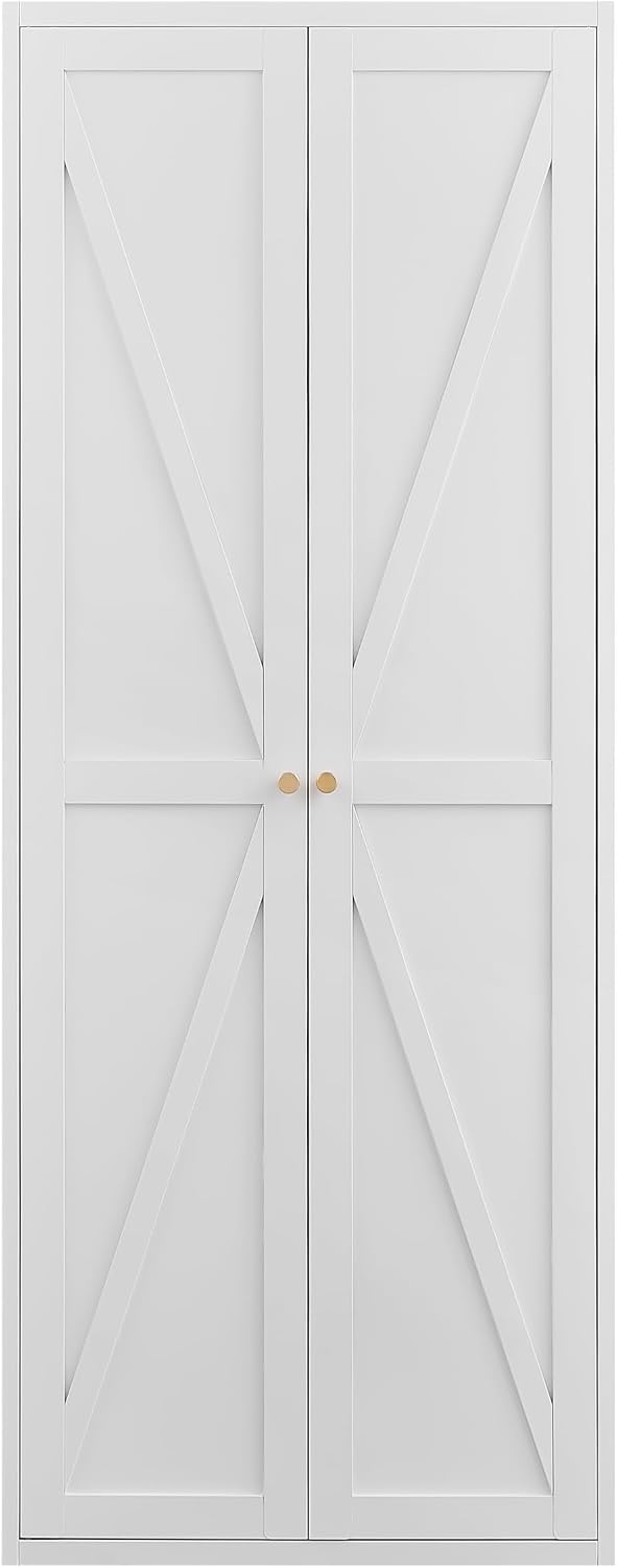 Kitchen Pantry Cabinet: Rustic White Steel Storage with Adjustable Shelves - ...