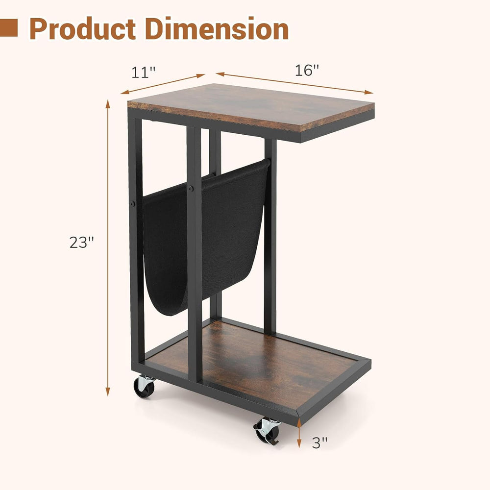 Giantex C Shaped End Table with Rolling Wheels, Sofa Side Table with Magazine...