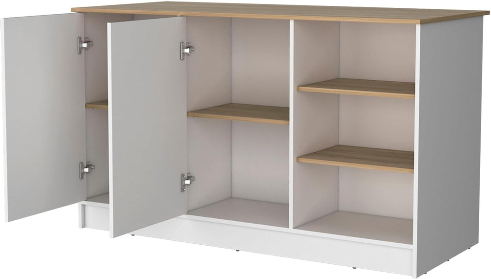 FM FURNITURE Gladiolus Kitchen Island in Melamine, Two Doors, Three Open Shelves