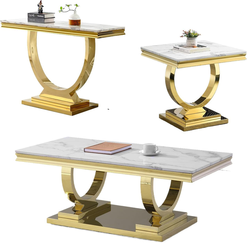 SSLine Modern 3 Piece Living Room Table Set, Includes 1 Coffee Table & 1 ...