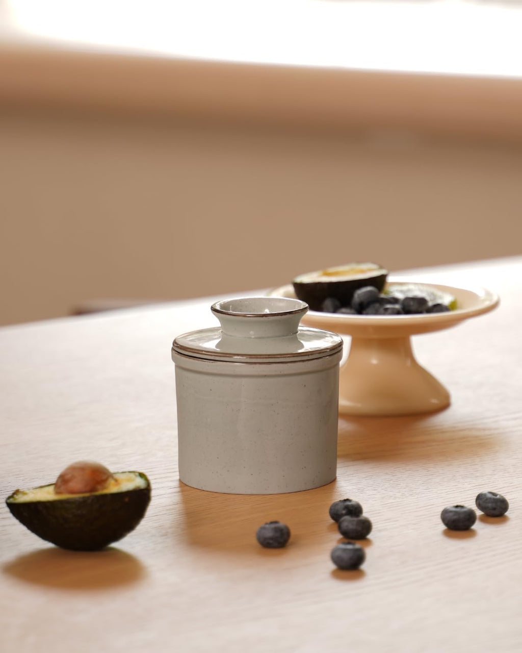 French Butter Dish, Butter Crock for Counter with Water Line, Ceramic Butter Keeper for Spreadable Butter - Chrismas Gift Home Kitchen Decor - Reactive Glaze Collection - Grey
