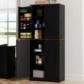 Furnify 72" Tall Kitchen Pantry Cabinet with Door Organizer, Black | Farmhouse Rustic Tall Buffet Cabinet with Adjustable Shelves, Freestanding Storage Cupboard for Kitchen Dining Room Bathroom