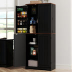 Furnify 72" Tall Kitchen Pantry Cabinet with Door Organizer, Black | Farmhouse Rustic Tall Buffet Cabinet with Adjustable Shelves, Freestanding Storage Cupboard for Kitchen Dining Room Bathroom
