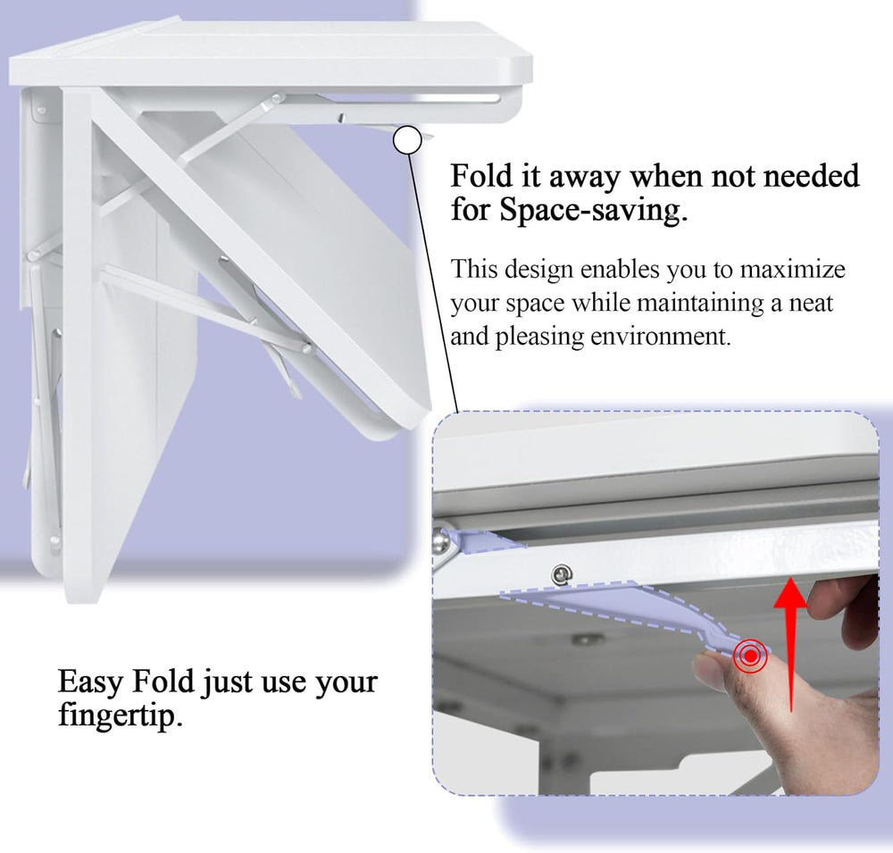 TEAMIX Wall Mounted Desk, White Folding Desk for Small Spaces Floating Shelf ...