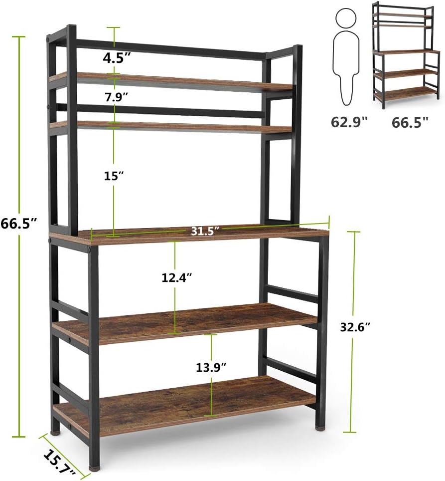 Tribesigns 5-Tier Kitchen Bakers Rack with Hutch, Industrial Microwave Oven S...
