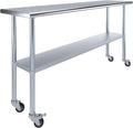 AmGood 18" x 72" Stainless Steel Work Table with Casters | Heavy Duty Metal Utility Table On Wheels | Kitchen Island Cart