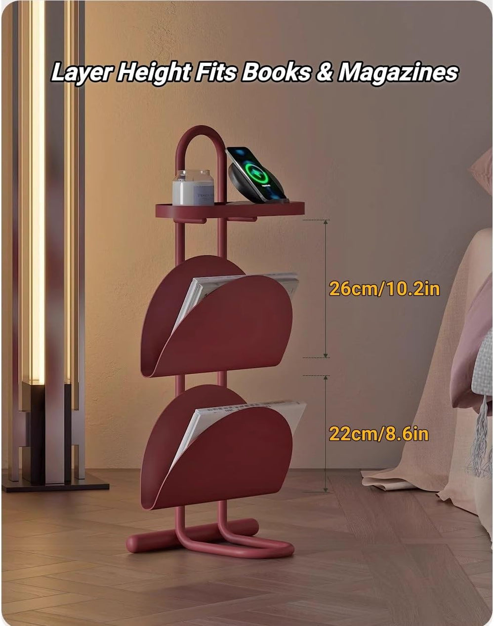 Metal 3-Tier Side Table with Magazine Rack, Small End Table with Open Storage...