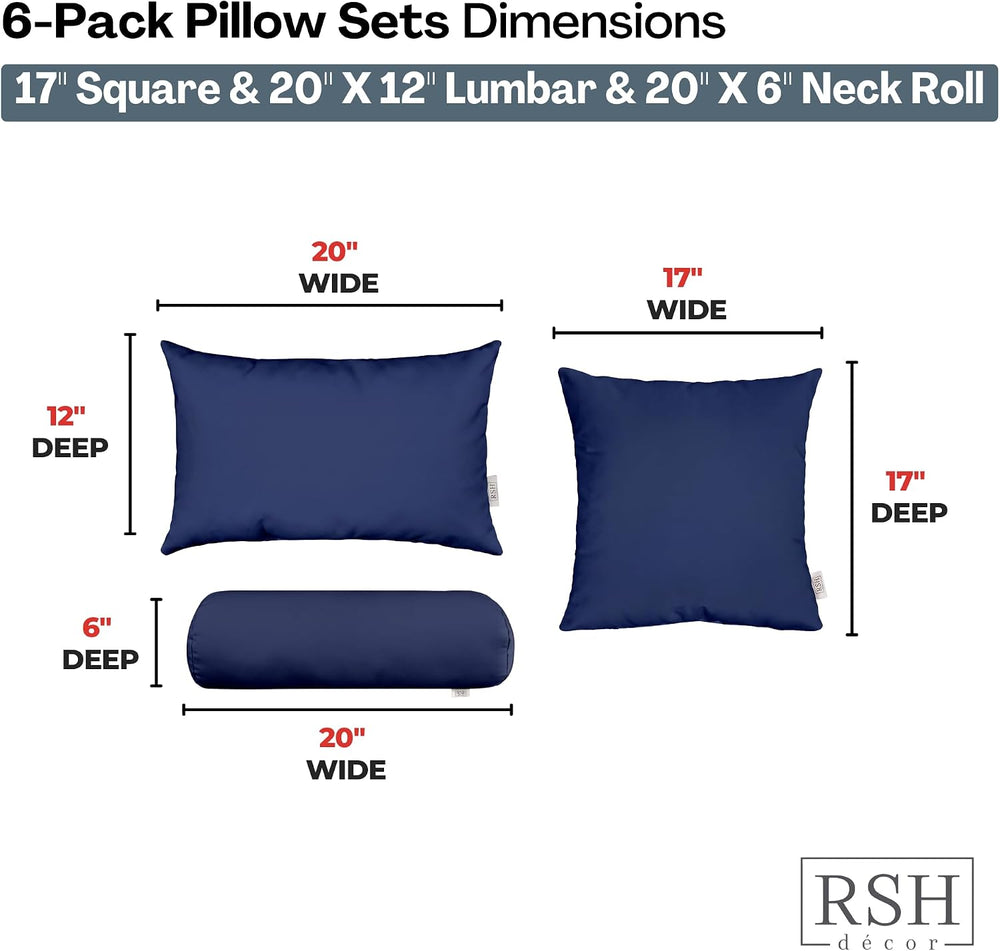 RSH DECOR Set of 6 Outdoor Pillow, Outdoor Pillows for Patio, Pillows w/Polye...