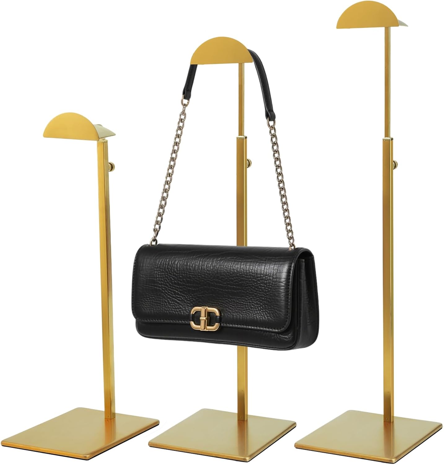 Purse Display Stand 3PCS More Thickened Base Handbag Rack for Bag Organizer Stainless Steel Adjustable Height Home Store Boutique Counter Vendors (Titanium Color)