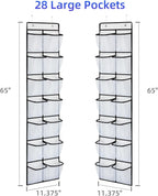 KEEPJOY Over the Door Shoe Organizer, Hanging Shoe Organizer with 4 Hooks, Shoe Holder with 14 Mesh Pockets Closet Door Shoe Storage Bag (White-2Pack)