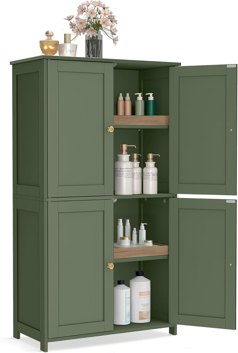 VASAGLE Floor Storage Cabinet, 2 Adjustable Shelves, 4 Doors,42.7" H
