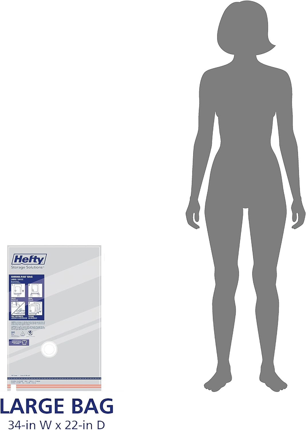 Hefty Vacuum Bags for Clothes 4 Pack, Space Saving Large Vacuum Storage Bags (34 X 22 Inches) Compression Seal for Bedding, Travel Pump Included (4 Large Heavy Duty)