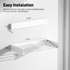 Wall Mounted Clothes Drying Rack, Extending Laundry Rack, Wall Mount Laundry Drying Rack Folding Indoor, 60lbs Capacity (5 Drying Rods, White 31.5")