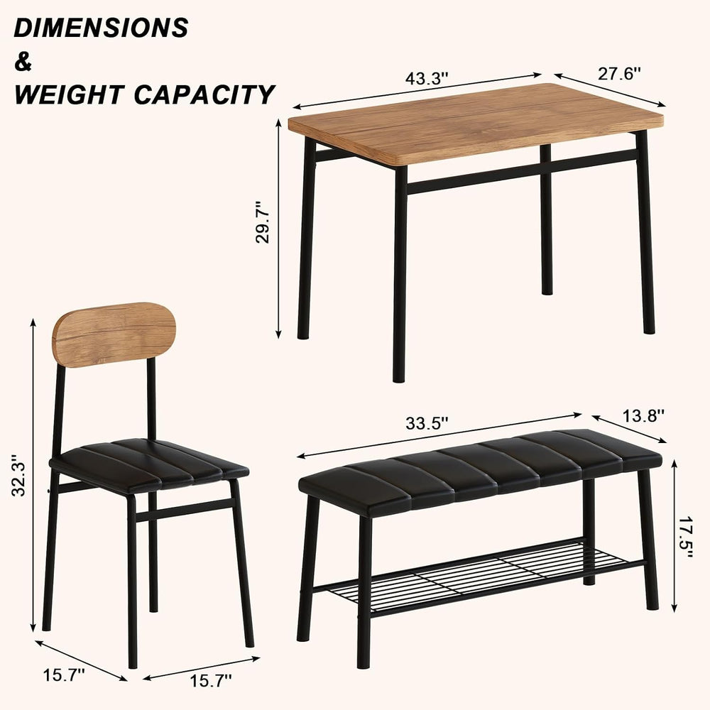 furlinkhm Dining Table Set for 4, Kitchen Table with Bench and Chairs, Indust...