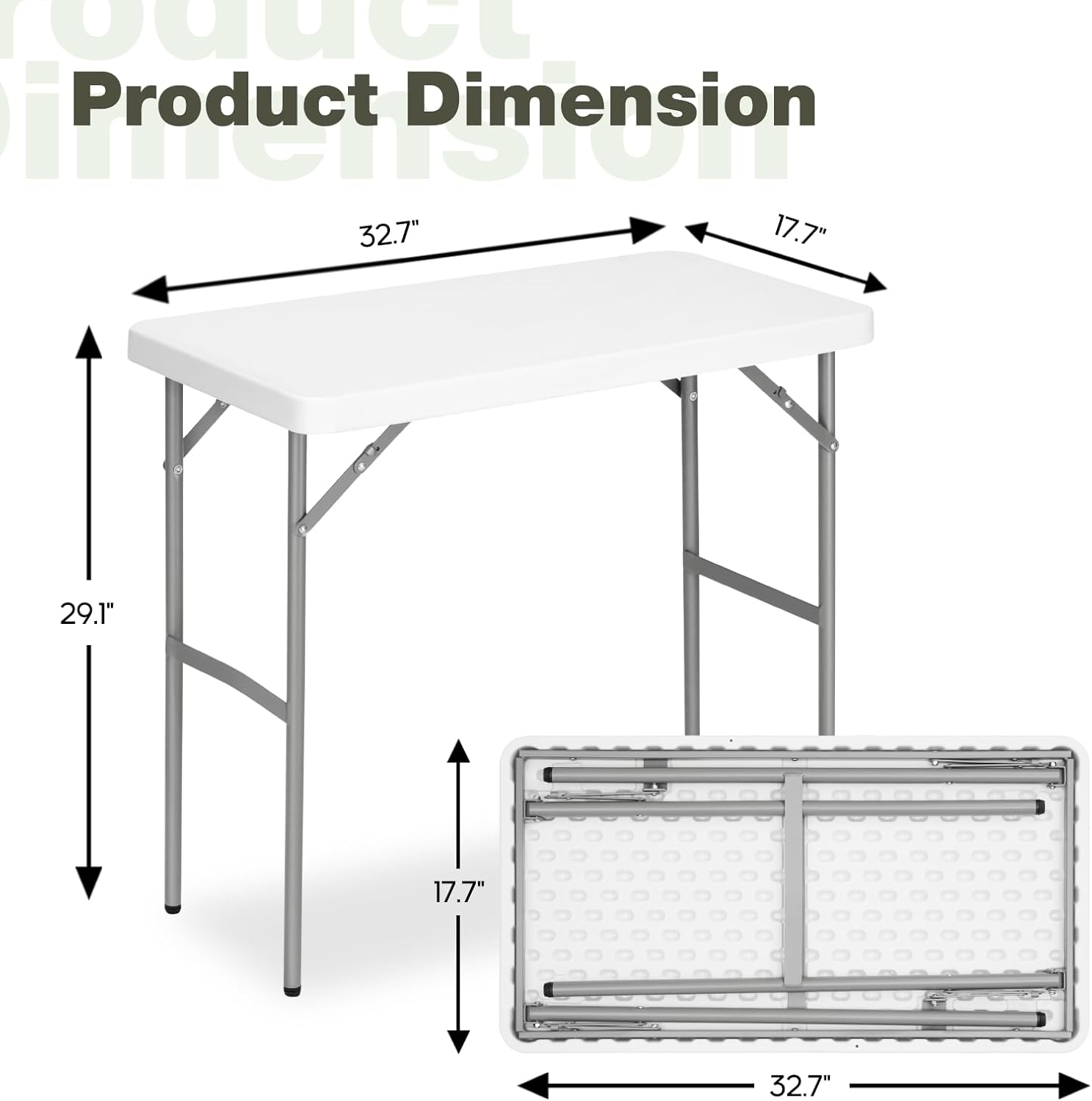 2.7ft Rectangular Folding Table for All-Occasion, Foldable Table with HDPE Tabletop and Steel Legs, Durable and Stable Small Folding Table, Perfect for Camping, Picnic, Party, Indoor & Outdoor