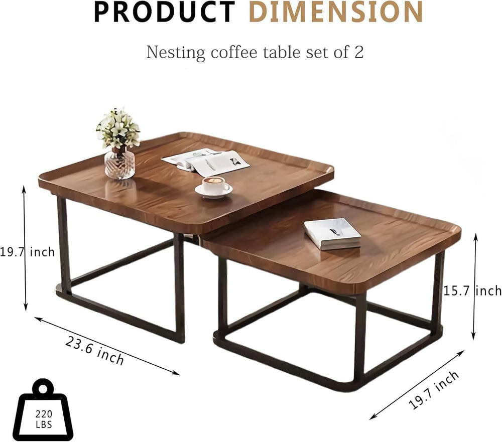 Nesting Coffee Table Set of 2, 23.6"+19.7" Nesting Tables | Small S...