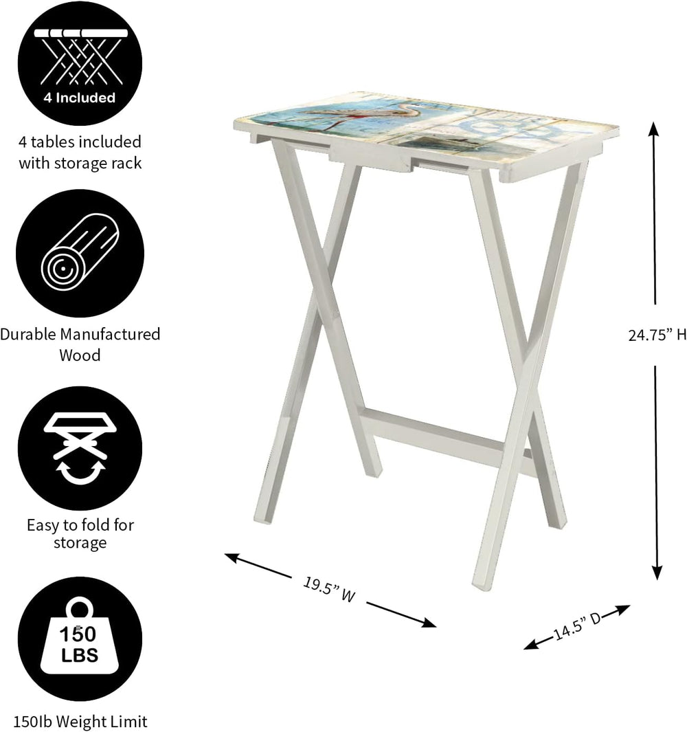 Cape Craftsmen Coastal Bird Folding TV Tray Tables - Shorebird-Themed Design,...