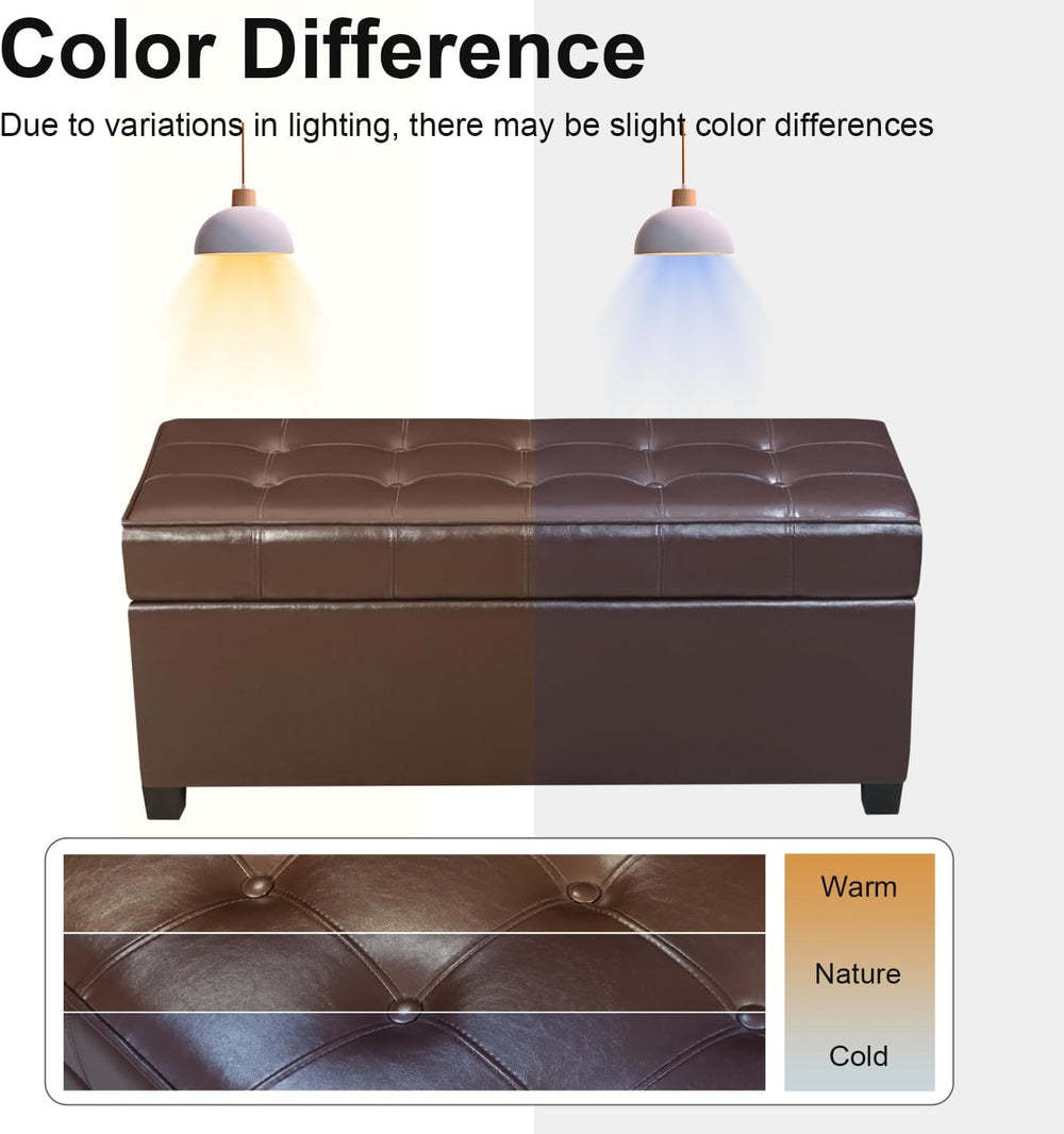 Homebeez 40" Faux Leather Storage Ottoman Bench, End of Bed Bench, Uphol...