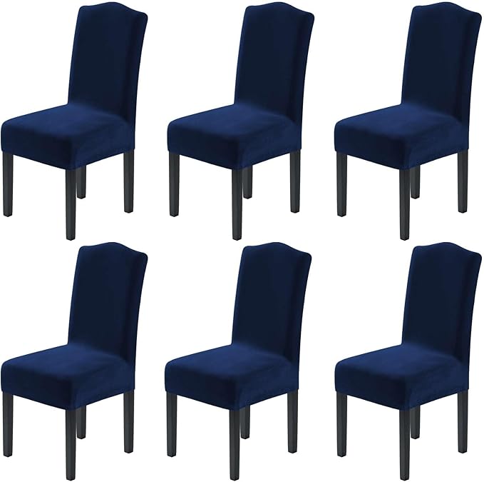 H.VERSAILTEX Velvet Dining Chair Covers Stretch Chair Covers for Dining Room Set of 6 Parson Chair Slipcovers Chair Protectors Covers Dining, Soft Thick Solid Velvet Fabric Washable, Navy