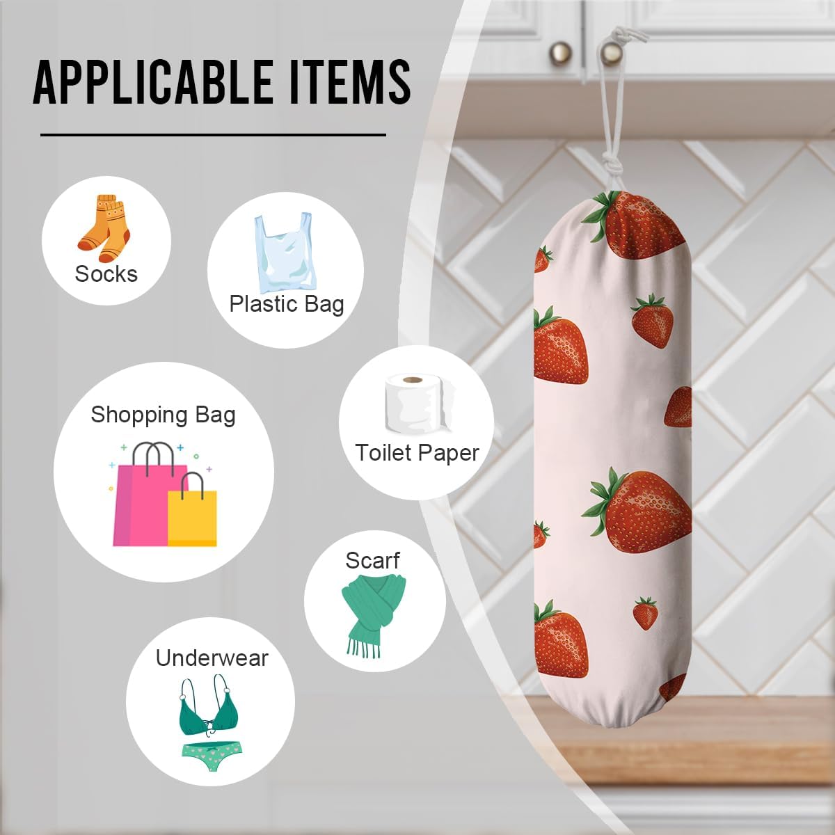 Strawberry Plastic Bag Holder, Grocery Bags Storage Organizer, Reusable Shopping Bags Holder Dispenser, Summer Home Decor, Farmhouse Kitchen Decor Gifts for Women, Kitchen Pattern Garbage Bag 41