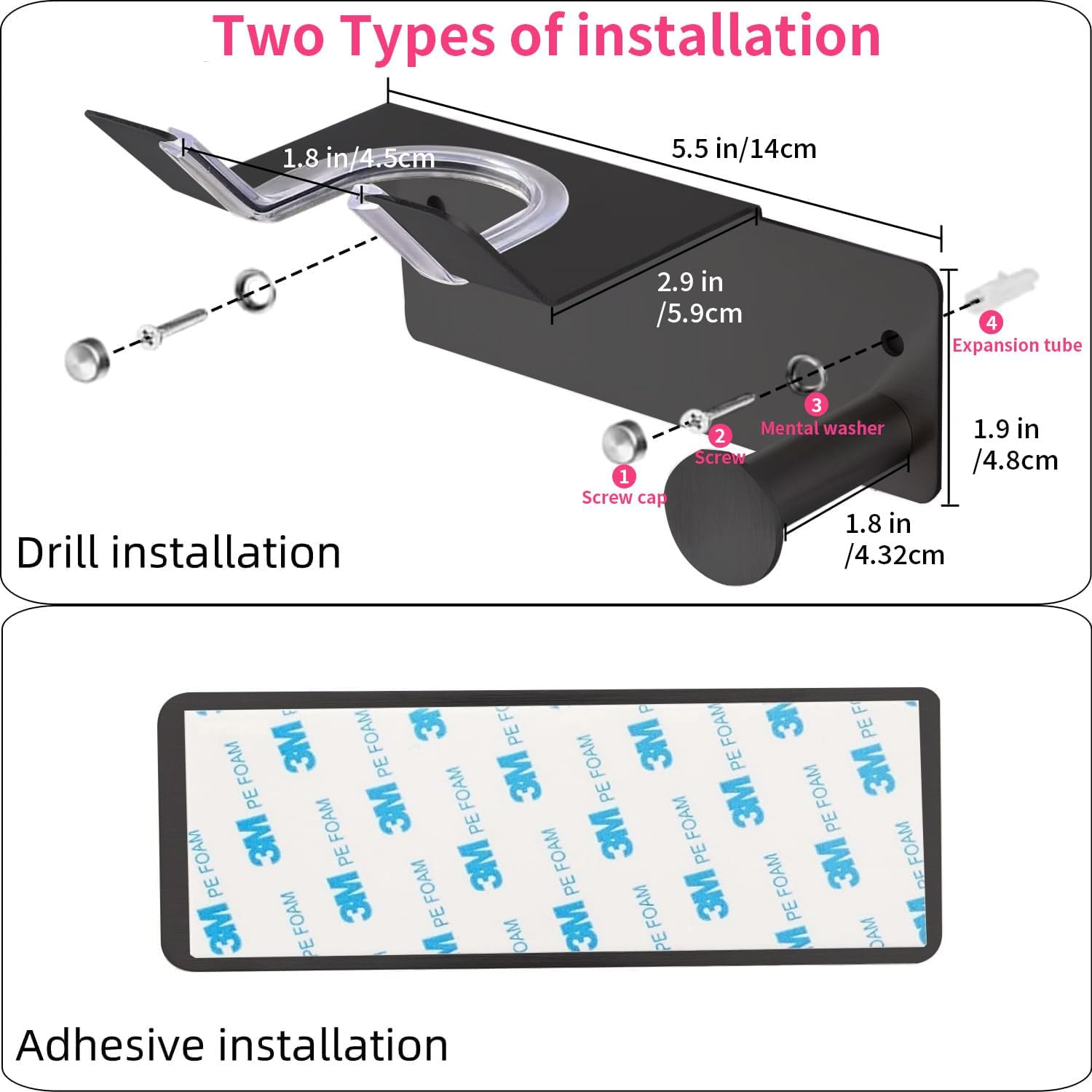 Hair Dryer Holder, Hair Dryer Holder Wall Mounted, Self Adhesive Blow Dryer Holder, Stainless Steel Hair Dryer Stand, Hairdryer Holder for Bathroom Black BANJEKT