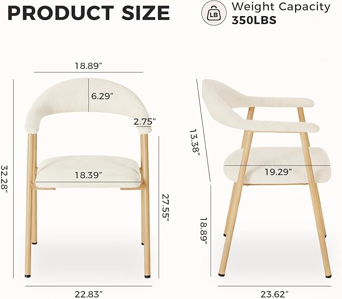 DUMOS Dining Chairs Set of 2, Modern Linen Fabric Upholstered Kitchen Side Chairs with Curved Backrest, Accent Farmhouse Metal Chairs for Kitchen Dining Room Restaurant Cafe, Beige