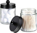 Amolliar Apothecary Jars Bathroom Storage Organizer - Cute Qtip Dispenser Holder Vanity Canister Jar Glass with Lid for Cotton Swabs,Rounds,Bath Salts,Makeup Sponges,Hair Accessories/Black（2 Pack）