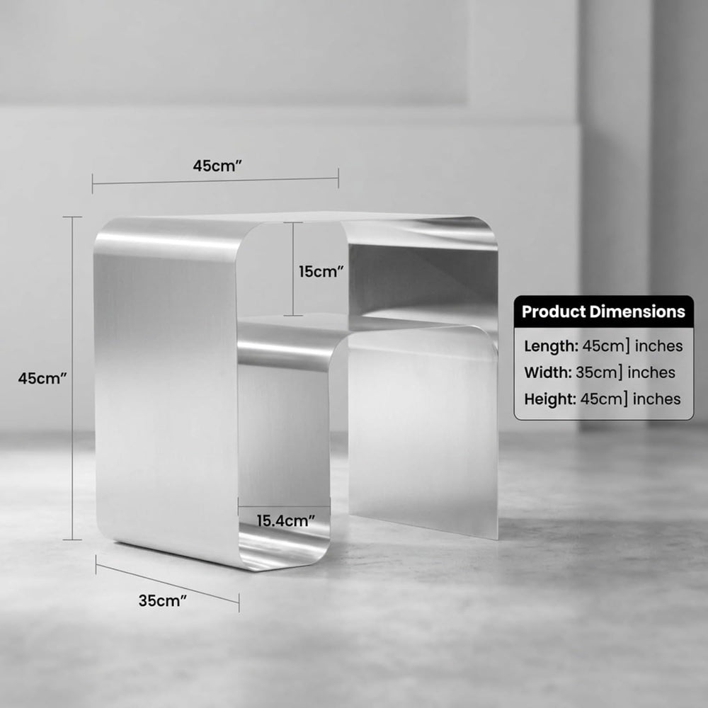 Stainless Steel Side Table, Modern End Table with Double Storage, One-Piece F...