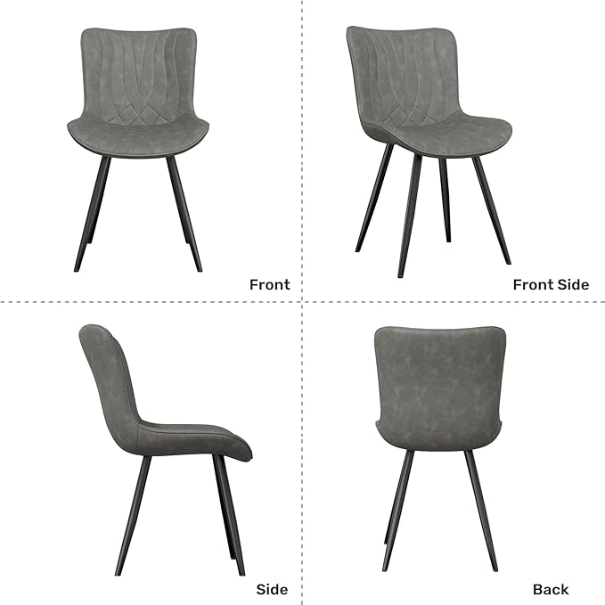Dining Chair Set of 4 PU Leather Dining Room Chairs Upholstered Comfy Dining Chairs Modern Kitchen Armless Side Chair with Sturdy Metal Legs,Grey