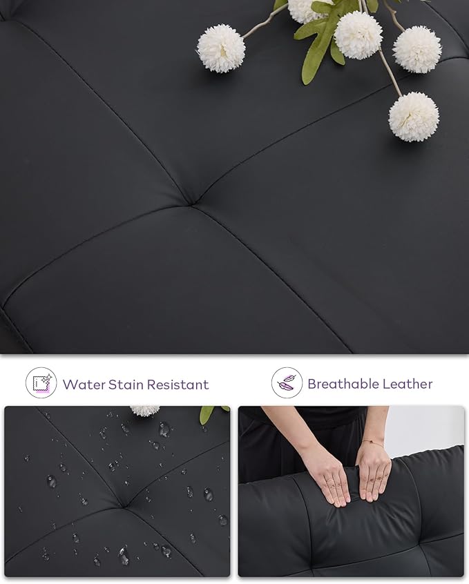 TYBOATLE 3 Seat L Shaped Leather Sectional Couches for Living Room, Faux Leather Couch w/USB & Type-C Charging Port, Small Sectional Sofa w/Deep-Seat Chaise (Black)