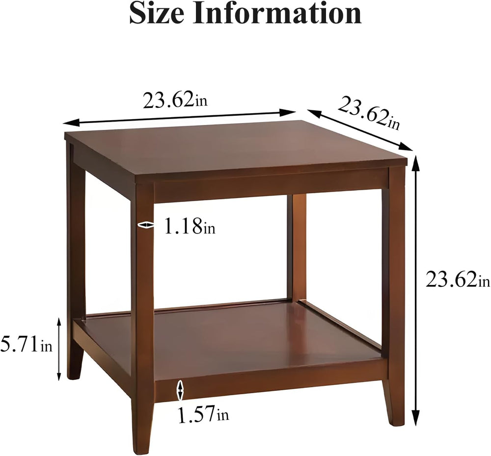 Side Table, Solid Wood Square End Table with Storage Shelf, 2-Tier Coffee Tab...