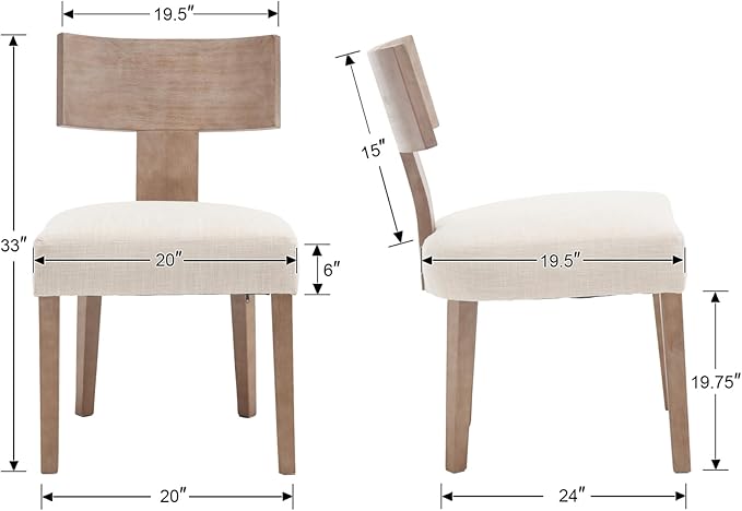 chairus Farmhouse Dining Chairs Set of 2, Upholstered Accent Chairs with Natural T-Shape Wood Back Armless Kitchen Chairs with Soft Pad, Linen Beige