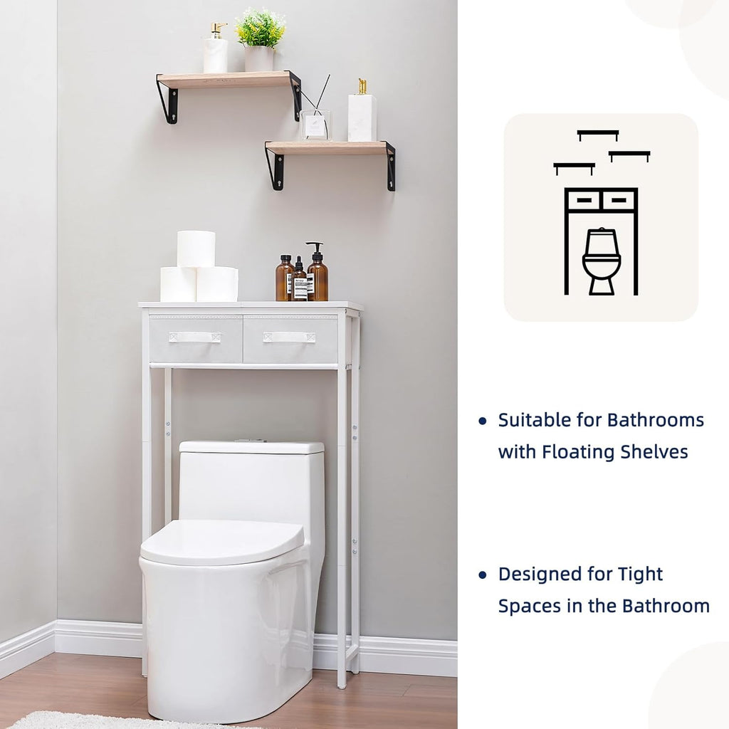 MOHOPE 2-Tier Over The Toilet Storage with 2 Fabric Drawers, Freestanding Above The Toilet Storage Cabinet, Space Saver Metal Over Toilet Bathroom Organizer Shelf for Small Space, White
