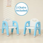 Hulaibit Kids Table and 2 Chairs Set, Toddlers Table and Chairs Set with Large Built-in Storage Shelf, Kids Activity Table for Reading, Drawing, Eating, Playing, with Anti-Slip Foot Covers, Blue