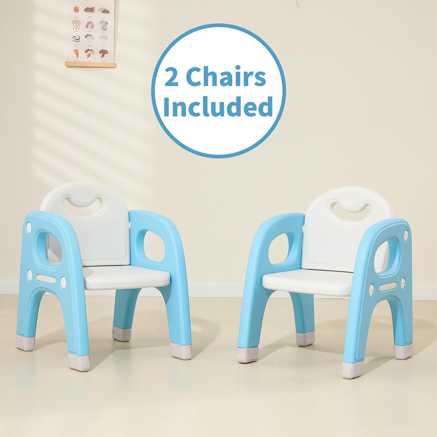 Hulaibit Kids Table and 2 Chairs Set, Toddlers Table and Chairs Set with Large Built-in Storage Shelf, Kids Activity Table for Reading, Drawing, Eating, Playing, with Anti-Slip Foot Covers, Blue