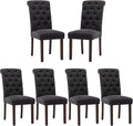 COLAMY Button Tufted Dining Chairs Set of 6, Parsons Upholstered Fabric Dining Room Chairs Kitchen Chairs with Wood Legs and Padded Seat, Black