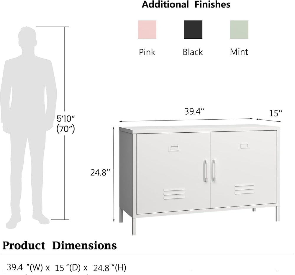 2 Door Steel Accent Cabinet,White Metal Storage Cabinet with Adjustable Shelf...
