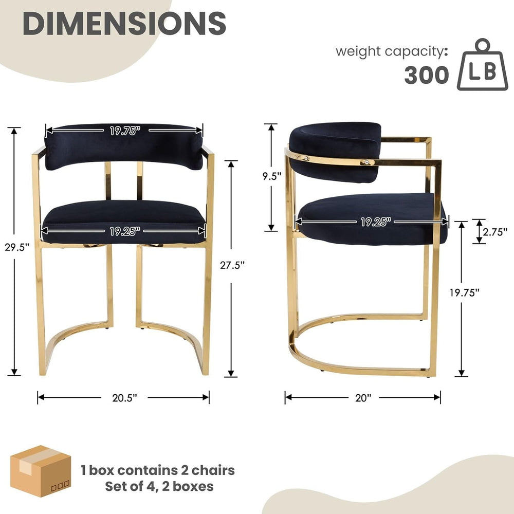 Black Velvet Upholstered Dining Chairs Set of 4, Modern Barrel Dining Chair w...