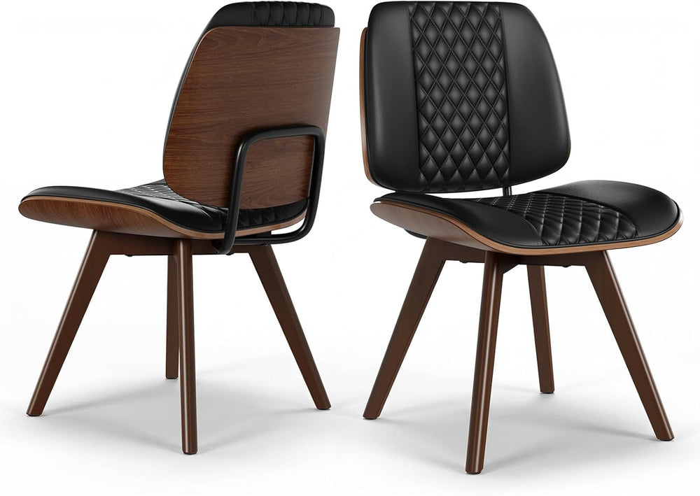 BV Dining Chairs Set of 4, PU Leather Armless Kitchen Chair in Modern Walnut ...