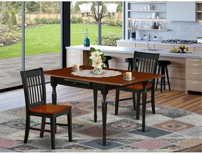 East West Furniture MZNO3-BCH-W 3 Piece Dining Table Set for Small Spaces Contains a Rectangle Dining Room Table with Dropleaf and 2 Wooden Seat Chairs, 36x54 Inch, Black & Cherry