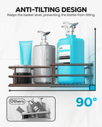 Nieifi Adhesive Corner Shower Caddy Shelf Basket Rack with Hooks, Rust Proof Stainless Steel Bathroom Shelf Shampoo Holder No Drilling (Brown)