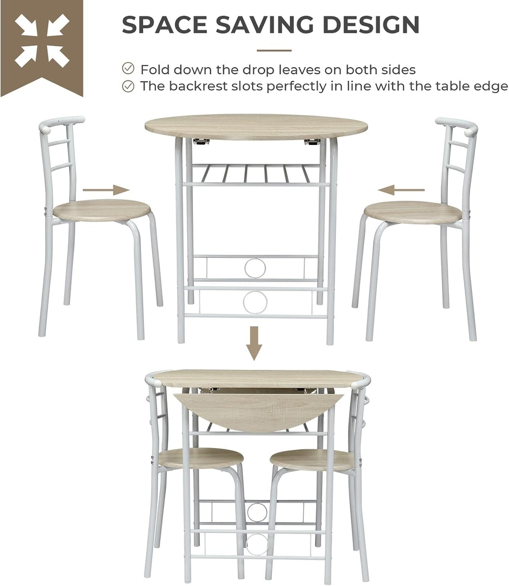 VINGLI 31.5" Drop Leaf Dining Table Set for 2, 3 Pieces Dining Table wit...