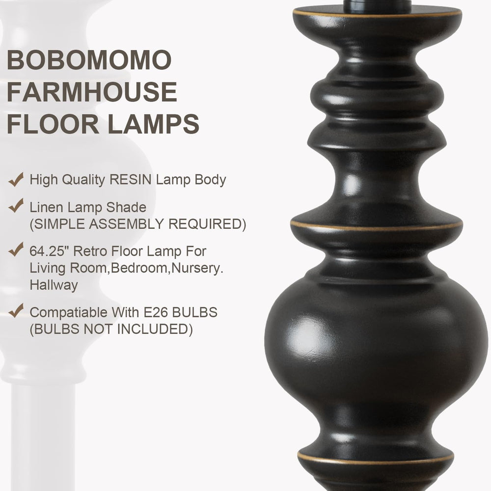 BOBOMOMO 64.25" Farmhouse Floor Lamp for Living Room, Tall Antique Black...