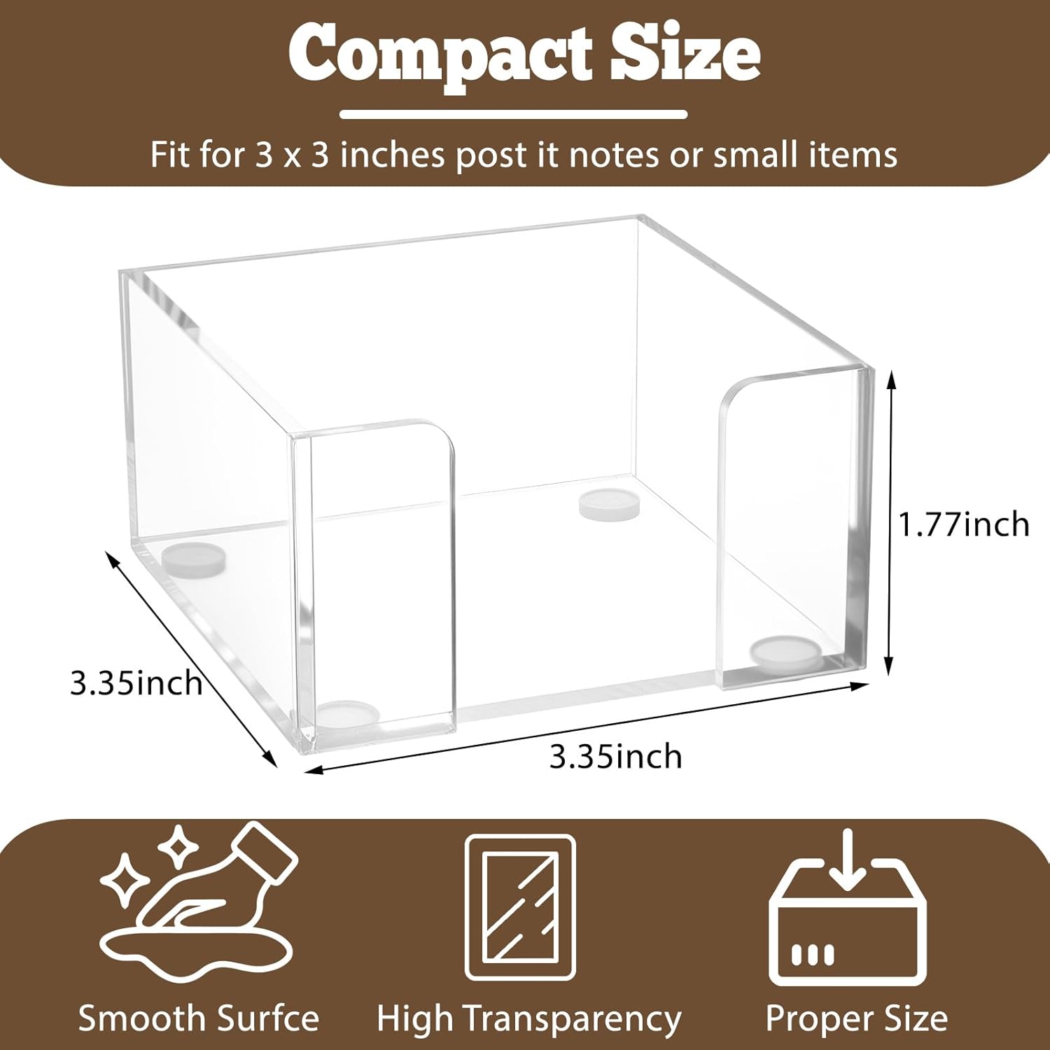 Acrylic Sticky Note Holder, 3x3 Crystal Clear Notepad Holder with Anti-Slip Base Sticky Note Dispenser for Office Desk, Home Organizer