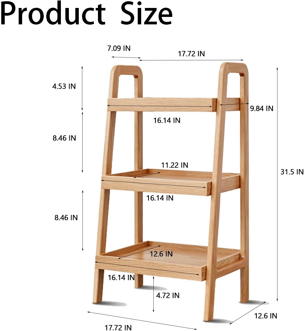 Solid Oak 3-Tier Ladder Shelf, Small Bookshelf with Anti-Dropping Guardrails, Free Standing A-Frame Wood Storage Organizer & Plant Stand for Living Room, Bedroom, Small Spaces (Walnut)